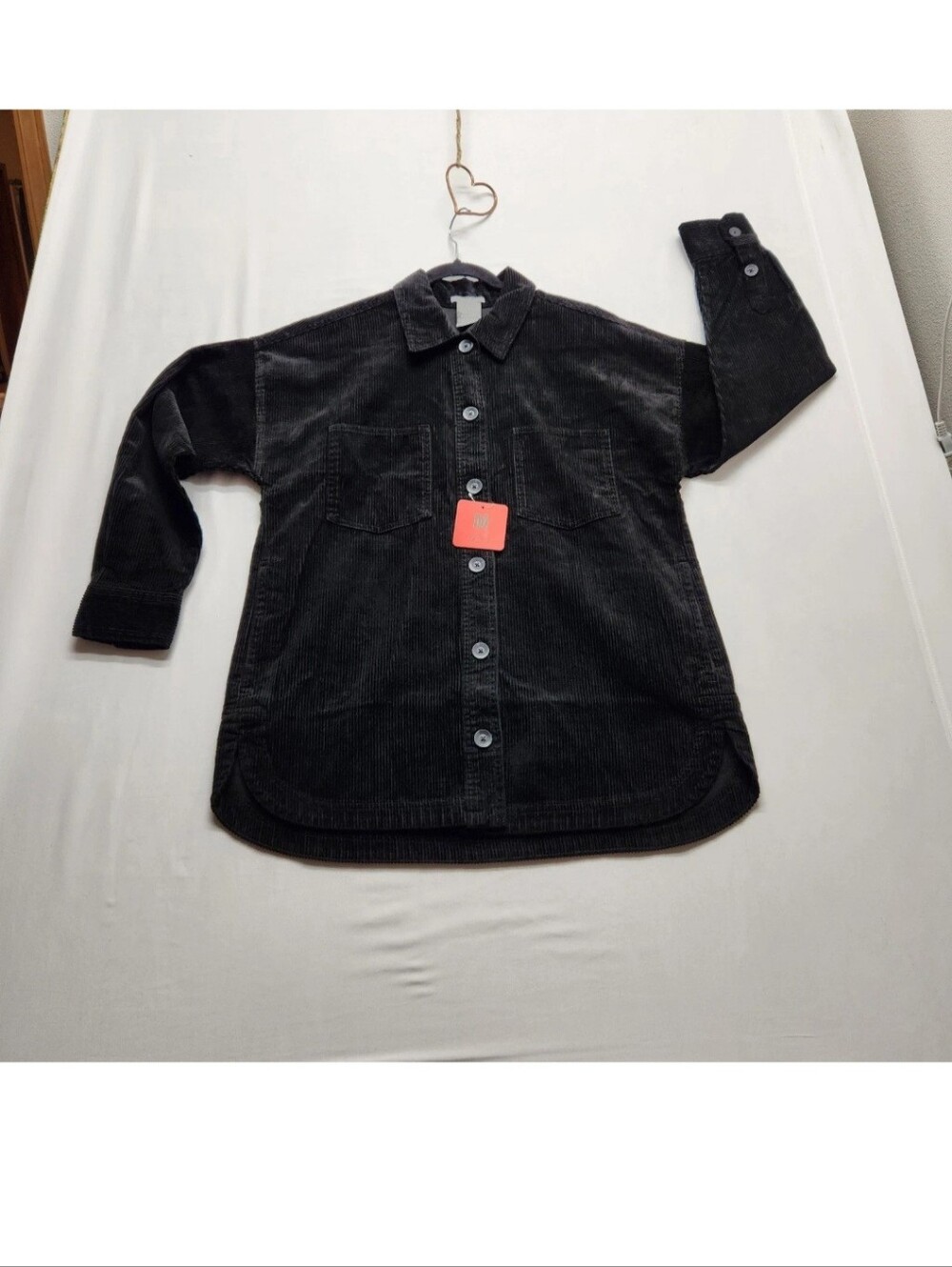 ⭐️NWT Matty M Black Corduroy Shacket Shirt Jacket Oversized Ribbed Medium 